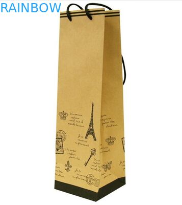 Borsa d'imballaggio su misura della carta patinata con la maniglia per vino ed il regalo