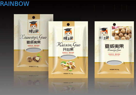 Tre sacchetti laterali della stagnola della guarnizione che imballano con la finestra della chiusura lampo per l'imballaggio del dado