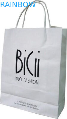 Bianco d'imballaggio di compera stampato logo del sacco di carta riutilizzabile 110 grammi