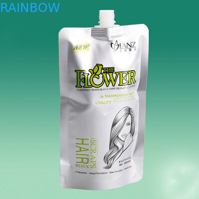 D'argento stia sulla stagnola d'imballaggio del sacchetto del becco riciclabile per cura di capelli