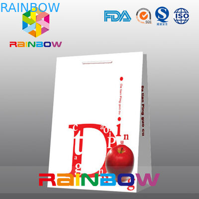 Sacchetto della spesa della carta di logo del cartone del fondo piatto dei sacchi di carta su misura bianco