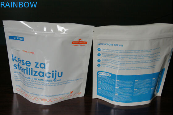 Le borse dello sterilizzatore di microonda del laminato plastico del commestibile stanno su con la chiusura lampo