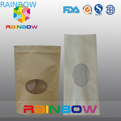 Bustine di tè della carta di Doypack Kraft Brown che imballano con la finestra ovale anteriore