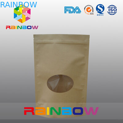 Bustine di tè della carta di Doypack Kraft Brown che imballano con la finestra ovale anteriore