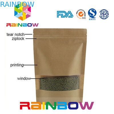Borsa asciutta a chiusura lampo su misura di imballaggio per alimenti di Doypack dei sacchi di carta della carta kraft di Brown Con la finestra