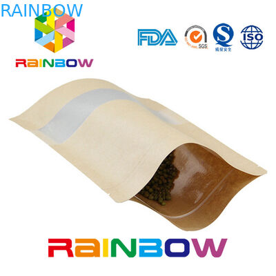 Borsa asciutta a chiusura lampo su misura di imballaggio per alimenti di Doypack dei sacchi di carta della carta kraft di Brown Con la finestra