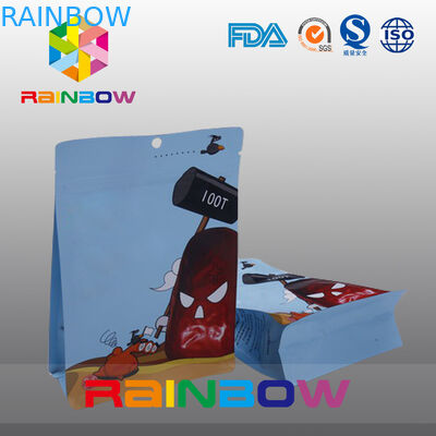 Borsa di plastica inferiore quadrata dello spuntino che imballa per il sacchetto laterale della chiusura lampo rinforzo del fondo piatto/dell'alimento