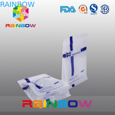 Sacchetto bianco del rinforzo del fondo piatto della guarnizione di Qual di dimensione su ordinazione con la chiusura lampo dello scorrevole per l'imballaggio per alimenti