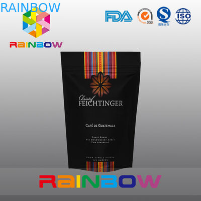 Nero stia sui chicchi di caffè di plastica del di alluminio o la borsa a terra con la valvola e la chiusura lampo