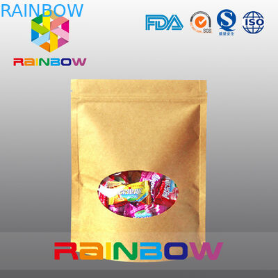 Borsa d'imballaggio a chiusura lampo della carta kraft Con la finestra rotonda per l'imballaggio Candy/spuntino