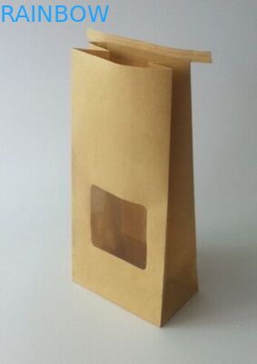 Sacchi di carta d'imballaggio di Kraft rivestiti stagnola del sacco di carta della borsa dello spuntino con il legame e la finestra della latta