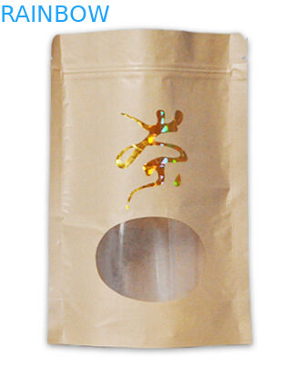 l'abitudine ha stampato la borsa della carta kraft di alta qualità del fondo piatto per tè/caffè che imballa con la chiusura lampo mylar a chiusura lampo e la finestra