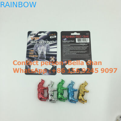 Shinny giocattoli per il rinoceronte Go che imballa, bottiglie di rinoceronte della pillola del sesso oro/dell'argento di forma di rinoceronte del metallo