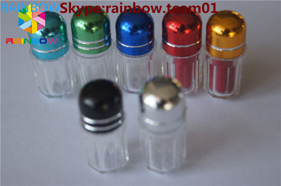 flacone di pillole sessuali con tappo ad anello/ contenitore a forma di capsula contenitore di stoccaggio capsula contenitore di plastica esagonale trasparente con tappo blu