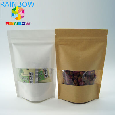 Di carta stampati amichevoli eco- stanno sui sacchetti con la chiare finestra e chiusura lampo