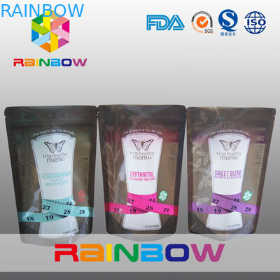 La chiusura lampo riutilizzabile 150g del commestibile sta sui sacchetti per la polvere di energia