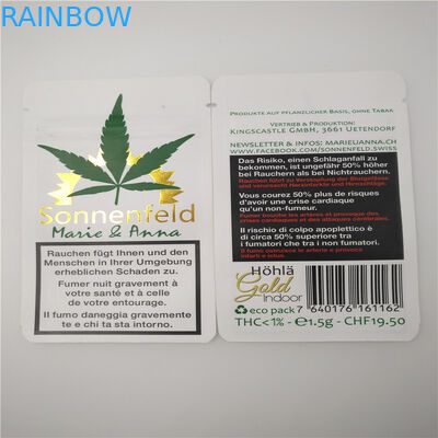 Il bianco di Hotstamped ha personalizzato i sacchi di carta delle foglie di CBD, carta kraft che imballa per le foglie del tabacco CBD