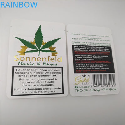 Il bianco di Hotstamped ha personalizzato i sacchi di carta delle foglie di CBD, carta kraft che imballa per le foglie del tabacco CBD