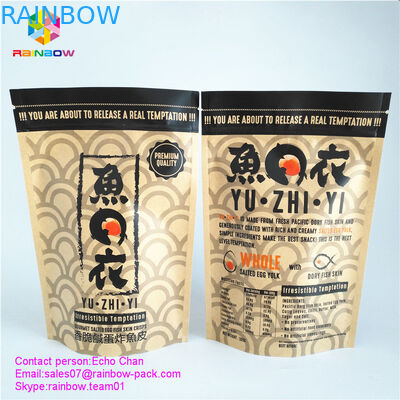 L'abitudine ha stampato la borsa della serratura della chiusura lampo della borsa della carta kraft per le patatine fritte della pelle del pesce salate buongustaio dell'uovo 105g