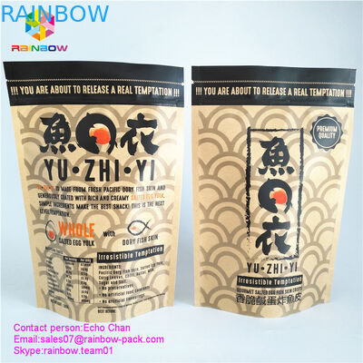 L'abitudine ha stampato la borsa della serratura della chiusura lampo della borsa della carta kraft per le patatine fritte della pelle del pesce salate buongustaio dell'uovo 105g