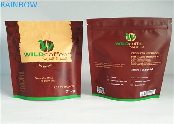 La serratura di plastica nera dello zip delle borse dell'imballaggio di Mylar corrisponde su a caffè ed a tè