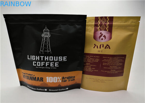 La serratura di plastica nera dello zip delle borse dell'imballaggio di Mylar corrisponde su a caffè ed a tè