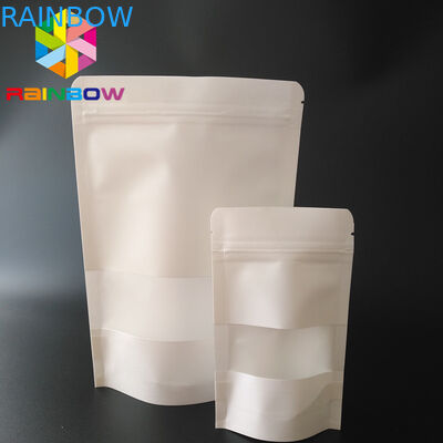 White Doypack Snack Bag Packaging Materiale di carta kraft con finestra trasparente / cerniera.