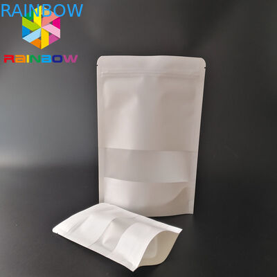 White Doypack Snack Bag Packaging Materiale di carta kraft con finestra trasparente / cerniera.