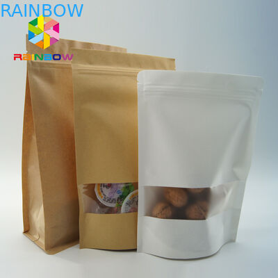 White Doypack Snack Bag Packaging Materiale di carta kraft con finestra trasparente / cerniera.