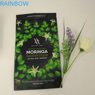 Il commestibile sta sul rivestimento opaco della stagnola su ordinazione di plastica delle borse del sacchetto per l'imballaggio del tè