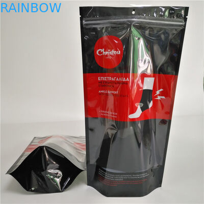 Biancheria intima della finestra stampata chiusura lampo dei sacchetti di plastica chiaramente che imballa il pacchetto nero di Doy per i calzini