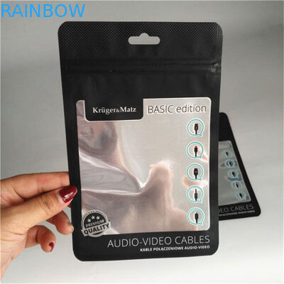 Serratura d'imballaggio della chiusura lampo del cavo di cavo del foglio di alluminio del sacchetto della cassa nera opaca del telefono con la chiara finestra