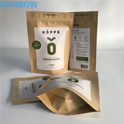 La carta kraft del commestibile sta sulla linguetta d'imballaggio di tirata del sacchetto con la buona chiusura lampo della sigillabilità