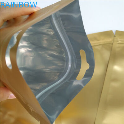 La chiusura lampo superiore sta sul materiale laminato borse del sacchetto con euro/foro d'attaccatura rotondo