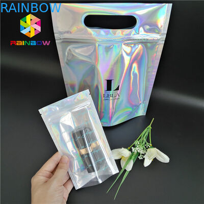 Colore d'imballaggio della borsa CMYK dell'ologramma di Mylar del cosmetico di plastica della chiusura lampo con la chiara finestra
