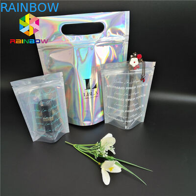 Colore d'imballaggio della borsa CMYK dell'ologramma di Mylar del cosmetico di plastica della chiusura lampo con la chiara finestra