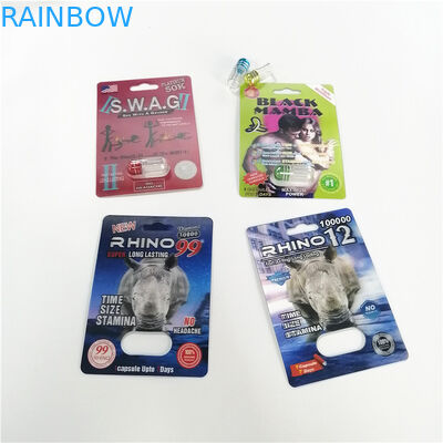 Blister maschio del farmaco di potenziamento che imballa la carta prima dell'esposizione della carta di zen di mamma nera