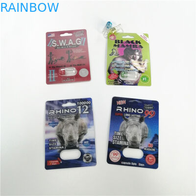 Pacchetti maschii della capsula di potenziamento su misura logo della pantera nera di rinoceronte di imballaggio di bolla delle pillole del sesso