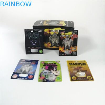 Pacchetti maschii della capsula di potenziamento su misura logo della pantera nera di rinoceronte di imballaggio di bolla delle pillole del sesso