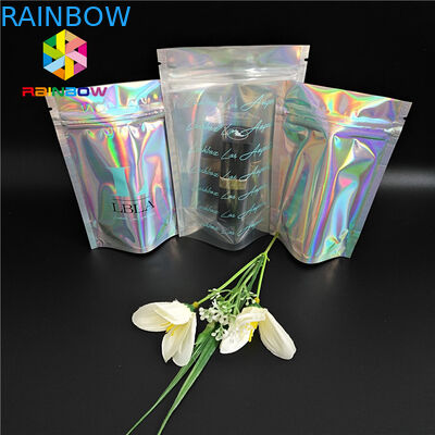 Sacchi di carta su misura chiusura lampo dell'ologramma di Mylar per i prodotti dei cosmetici della colla del ciglio
