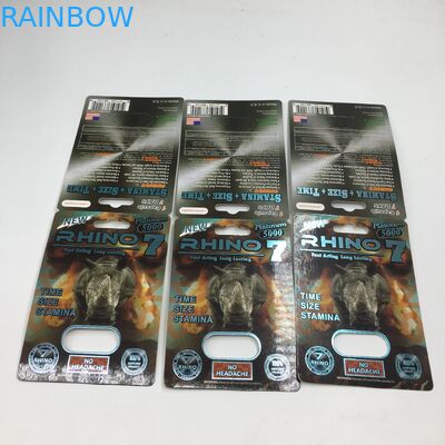 Il rinoceronte 7 5000 incapsula la carta della bolla che imballa la scatola di presentazione sessuale maschio di carta delle pillole 3D