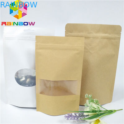 I sacchi di carta stampati su ordinazione con la borsa a chiusura lampo di Brown Kraft per caffè/tè con la finestra stanno il sacchetto su d'imballaggio