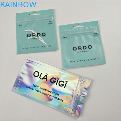 Chiaro imballaggio anteriore basso della borsa della chiusura lampo del di alluminio delle borse di imballaggio di plastica del foro di caduta del filo per i denti di MOQ