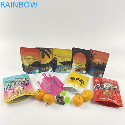 La chiusura lampo su ordinazione della prova del bambino della prova dell'odore dei sacchetti del supporto della stagnola della California 3.5g 7g Mylar su insacca l'imballaggio delle caramelle dei gummies di Cbd