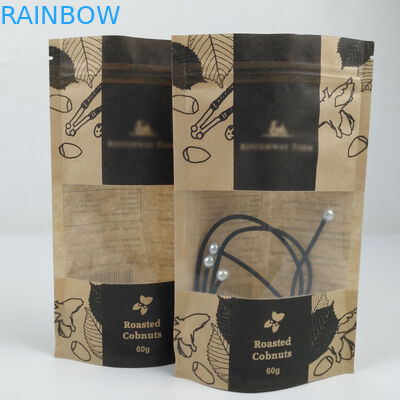 Con il chiaro supporto del commestibile di alta qualità della cima di Mylar della tacca dello strappo della serratura di Front Bags With Zip della finestra su carta kraft i sacchetti insaccano