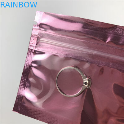 Borsa laterale della chiusura lampo della guarnizione di stampa tre di plastica di piccola dimensione di Rose Gold Ziplock Pouch Logo per gioielli con la finestra