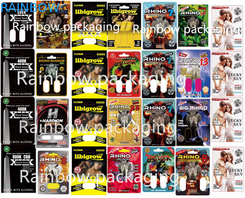 carte d'imballaggio di rinoceronte della bolla 3D per il rinoceronte 10K/il rosa Cat Pills purulenta scatola di carta di 100K/69 pillole