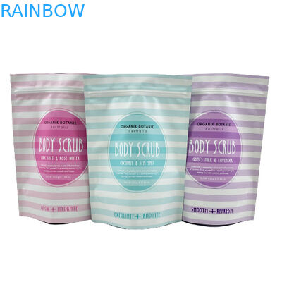 Logo personalizzato stampato stand up busta a chiusura lampo sale marino / sapone liquido / confezione scrub per il corpo