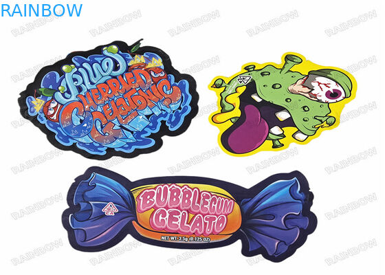 Il design a prova di bambino in plastica stampato personalizzato Stand Up Holographic 3.5g Borse in Mylar fustellate con cerniera a forma speciale irregolare