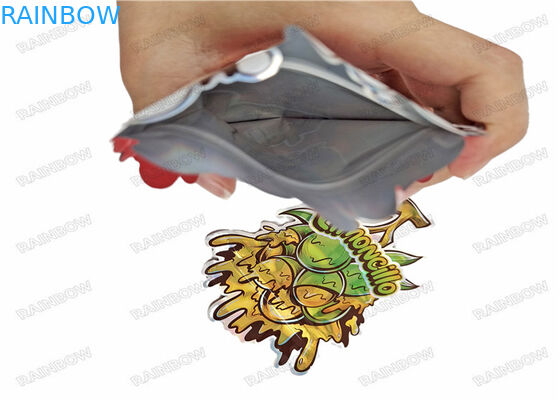 Lo speciale ha modellato il tocco che morbido l'imballaggio per alimenti 3.5g Mylar ha tagliato i sacchetti a stampo tagliente irregolari con la prova dell'odore